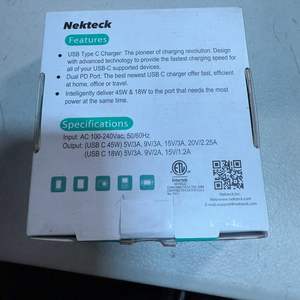 Caricatore da parete Nekteck 63W USB C con Power Delivery da 45W, spina pieghevole, ricarica 5V3A, protezione da cortocircuito SCP, PD3.1 incluso - Confezione regalo - Product Image 1