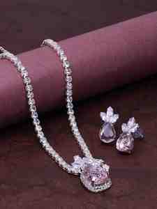 Wholesale AD Stone Pendant Necklaces Set, Fashion Jewelry, Silver Plated Jewelry Sets, AD Stone Jewelry, Pendant Necklace Sets. - Product Image 2