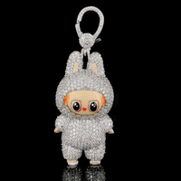 Colgante de Plata 925 con Diseño de Conejo y Piedras de Moissanita, Estilo Hip Hop, Brillante, para Unisex