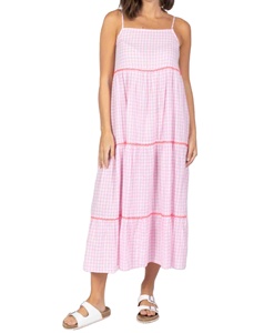 Sexy Women's Maxi Dress Sleeveless Short <b>Spaghetti</b> <b>Strap</b> Lace Trim Tiered Contrast Check Print 100% Cotton A-Line ODM for 4 - Product Image 1