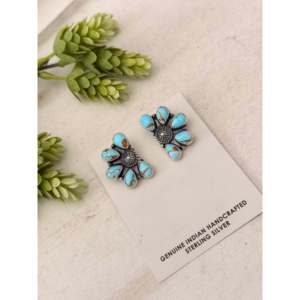 Pendientes de Plata de Ley con Dalia de Algodón Dulce Hecha a Mano Navajo y Engaste de Bisel, en Forma de Flor, para Regalo - Product Image 4