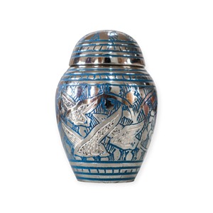 Silver Engraved Floral <b>Keepsake</b> Urn with Detailed Hand Etching and Traditional Memorial Look - Product Image 4