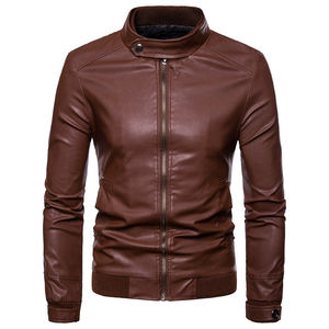 Veste en cuir décontractée pour homme, coupe ajustée élégante, col montant, logo sur le devant, imperméable, réversible, plusieurs couleurs disponibles - Product Image 5