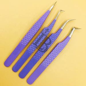 Pince à épiler professionnelle pour extensions de cils, pince à épiler violette, pince à épiler violette avec revêtement en poudre, prix de gros, acier inoxydable, vison - Product Image 3