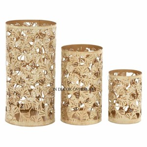 Juego de 3 hojas de aspecto elegante, diseño de alto grado, chapado en oro, hecho de Metal, portavelas, centro de mesa y decoración - Product Image 1