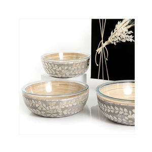 Juego de 2 tazones de cristal con nácar premium, elegantes tazones para servir comida con base de madera, ideales para la cocina y eventos de boda. - Product Image 2