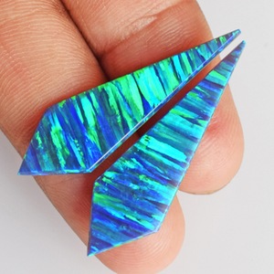 Paire d'opales de feu authentiques, forme fantaisie, 8 carats au total, taille cabochon 30x12x2mm, pour la fabrication de bijoux, vente en gros de pierres précieuses opale de feu - Product Image 4