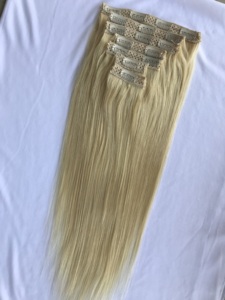 Top Grade 18 pouces blond brésilien cuticule aligné cheveux humains 7 pièces Clip-in ruban 200 gramme unique donneur prix de gros - Product Image 6