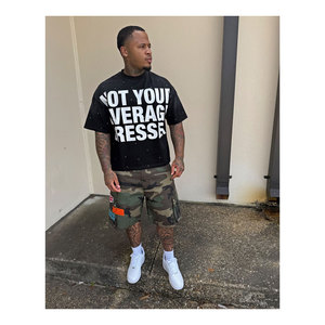 T-shirts décontractés d'été personnalisés et ensemble de shorts cargo à la mode chemises et shorts cargo élégants en strass ensemble 2 pièces pour hommes - Product Image 2