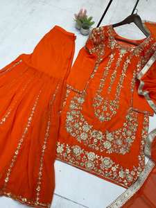 TRAJE SARARA DE DISEÑADOR EN TRES PIEZAS CON BORDADO EN SECUENCIA TRABAJO GEORGETTE INTERIOR MICRO TRABAJO BORDADO EN SECUENCIA TRABAJO - Product Image 5