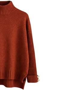 Ensemble pull en maille marron rouillé et pantalon large pour femme, pull à col montant, vêtements de détente, tenue d'hiver, fournisseur OEM - Product Image 2