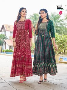 Venta al por mayor Diseñador Premium Chanderi Modal Foil Print Alia Rayon Indian Pakistani Wedding Kurti Pant Dupatta Super Fancy New - Product Image 2