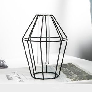 แจกันดอกไม้เหล็กน้ำหนักเบาสไตล์นอร์ดิกที่ทันสมัยกรอบทดสอบหลอดแก้วกุหลาบดำงานแต่งงานตกแต่งโต๊ะไฟหรูหรา - Product Image 6