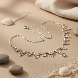 Collier en argent 925 pour femmes, bijoux en pierre de quartz rose tendance - Product Image 2