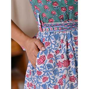 Vestido sin mangas verde marino con estampado de bloques, cuello blanco, elegante, casual, para el día a día, ODM para oficinistas, talla XS, transpirable, natural - Product Image 4