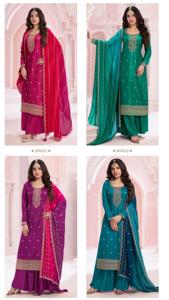 Doux lourd Vichitra soie semi-cousu Salwar Kameez séquence broderie point travail Design élégant pour les occasions de fête de mariage - Product Image 5
