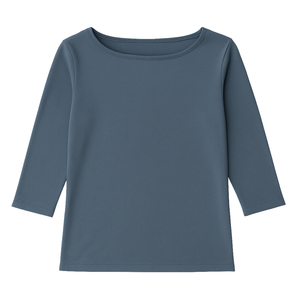 T-shirt pour femme en coton biologique de luxe 100% certifié GOTS, col bateau, manches 3/4, bleu cendré, pré-rétréci, coupe classique, doux et premium - Product Image 1