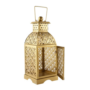 Lanterne marocaine vintage dorée miniature en fer forgé artisanal, décoration d'intérieur, porte-bougie suspendu et de table - Product Image 3