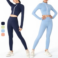 Ensemble de yoga 3 pièces écologique pour femme : Leggings respirants taille haute extensibles sans coutures, soutien-gorge de sport et cordon de serrage pour fitness et gym