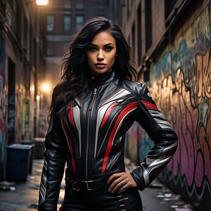 แจ็กเก็ตขี่มอเตอร์ไซค์หนัง PU สำหรับผู้หญิง, เสื้อโค้ทหนังวินเทจแบบซิปขึ้นปกตั้ง - Product Image 1