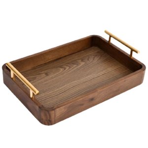 Meilleure qualité marron vente en gros assiette organisateur en bois marron plateau de service en bois d'acacia carré petit déjeuner plateau de service - Product Image 1