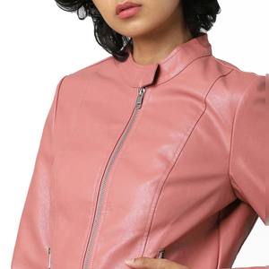 High Quality Custom Women's Stand Collar Leather Jacket Stylish Zipper Closure Breathable Windproof Winter <b>Cotton</b>-<b>Raw</b> Wholesale - Product Image 4