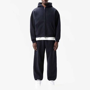 Survêtement avec logo personnalisé 100% coton pour hommes Streetwear deux pièces ensemble avec couture décorative sweat-shirt et joggers - Product Image 3