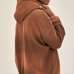 Sweat-shirt à capuche unisexe personnalisé, coupe oversize, style streetwear, en maille tricotée imperméable, effet délavé vintage, doublé, couleur unie - Product Image 3