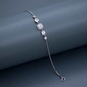 92.5 <b>Silver</b> Tennis <b>Bracelet</b> 188420 Rhodium Plated Princess Cut Diamond Pearl Key Shape Pattern Religious Style Charm <b>Bangles</b> - Product Image 2