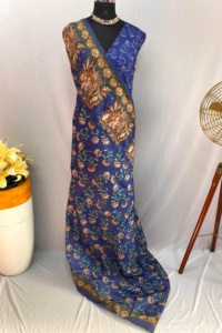 Tenue indienne robe de créateur à feuilles persistantes fabriquée à la main Chanderi coton Saree Blouse avec impression numérique travail femme mode exportateur - Product Image 5