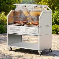 Grill Rotisserie Commercial en Acier Inoxydable au Charbon de Bois sur Chariot, Origine Guangdong Chine, pour Restaurants, Hôtels et Traiteurs