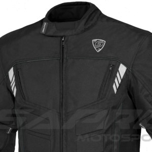 Blouson de moto unisexe noir SAPRO, manches longues, coupe-vent, logo imprimé sur le devant, toutes saisons, imperméable et respirant - Product Image 3