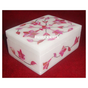 Vous cherchez si beau marbre blanc pur avec une bonne finition Rectangle forme rose nacre fleur incrustation Design boîte à bijoux - Product Image 1