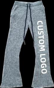 Haute qualité hommes décontracté Street Wear léger Mohair Flare pantalons de survêtement avec motif droit imprimé plat avant cordon de serrage - Product Image 4