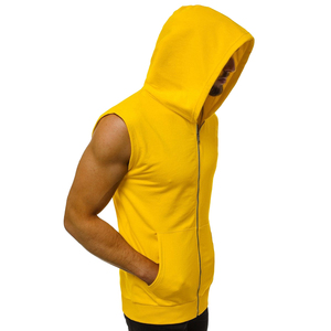 Top tendance sur mesure couleur jaune blanc hommes vêtements de sport pull à capuche avec Zip complet avec poche avant à vendre - Product Image 3