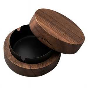 Cenicero de madera grabado redondo recién llegado, caja de desechos de cigarros con acabado de Color marrón para accesorios para fumar, precio con descuento - Product Image 2