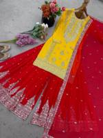 Ensemble Kurta Prêt-à-Porter Élégant pour Femme, Style Vintage, pour Fête d'Été, Vêtements Indiens et Pakistanais, Haut, Bas et Dupatta, Style Bollywood Lourd