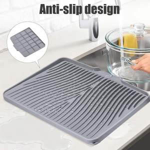 Large Square <b>Silicone</b> Dish Drying <b>Mat</b> with Built-In Drain Non-Slip Eco-Friendly for Kitchen Counters - Product Image 1