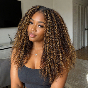 Extensions de cheveux humains bouclés Afro Kinky, texture naturelle, couleur piano 4 27 4A 4B, brun blond, aspect naturel - Product Image 3