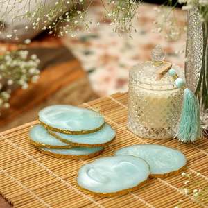 Nouveau caboteur en résine de créateur forme carrée et ronde tasse en résine époxy bleue caboteur tasse à thé en bois caboteur meilleure qualité au meilleur prix - Product Image 3