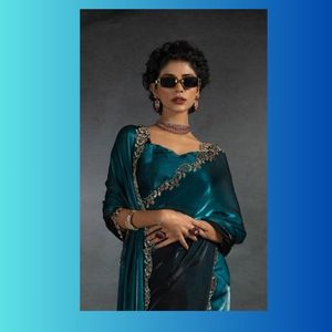 Sari en soie de georgette brodée avec un chemisier, dernière création de designer, pour les fêtes, les mariages, les femmes, vêtements indiens, ODM, diamant - Product Image 4