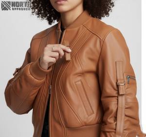 Veste en cuir décontractée pour femme de couleur unie, de haute qualité, tricotée, respirante, streetwear, taille et couleur personnalisables - Product Image 6
