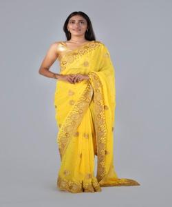 Saree femmes portent Sari meilleur prix tenue de fête avec belle pièce de chemisier indien adultes soutien 500 inde et Pakistan rouge et Beige Alphanumero - Product Image 3