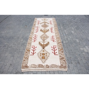Tapis de 4,1 x 11,4 pieds, tapis turc vintage, tapis Herki à rayures blanches - Product Image 1