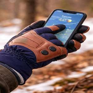 Gants de moto en cuir grainé de haute qualité, marron, isolation de haute qualité, tissu imperméable, fonction écran tactile, doigts entiers, crochet - Product Image 3
