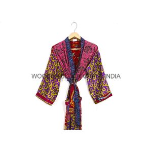 Vintage bohème confortable vêtements de nuit pour femmes Floral soie Sari Kimono Robe plage maison robe de soirée mariée vêtements de détente - Product Image 2