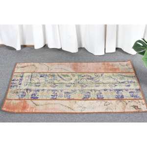 Tapis en laine turque vintage de 19x3 pieds, patchwork beige et orange, tissage plat, support en latex, décor de salle à manger traditionnel écologique - Product Image 3