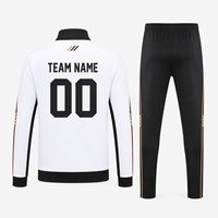 Setelan Training Sepak Bola OEM ODM Cepat Kering dengan Saku Resleting, Jaket Full-Zip dan Celana Jogger, 100% Poliester, Slim Fit, Pakaian Olahraga Tim
