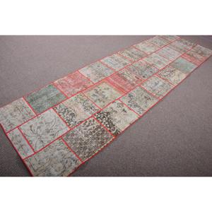 Vintage Turkish Rug, 3x9,9 ft Rug, <b>Brown</b> Red Striped <b>Wool</b> Rug - Product Image 1