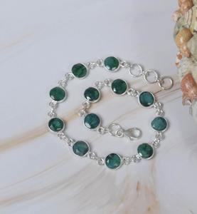 Green Emerald 925 Sterling <b>Silver</b> Gemstone <b>Adjustable</b> <b>Bracelet</b> Faceted Gemstone May Birthstone Gift for Her 9 Stone <b>Bracelet</b> - Product Image 4